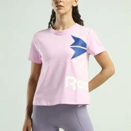 Reebok Pink Cotton Regular Fit Logo Printed Sports T-Shirt-image-65