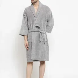 Trident Cloud Grey Cotton 350 GSM Bathrobe for Men (Medium)-image-34