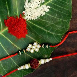 Karatcart Gold-Plated Kundan Rakhi with Roli Chawal & Greeting Card for Brother - Set of 2-11