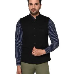 METTLE Black Mandarin Collar Bundi Jacket-image-24