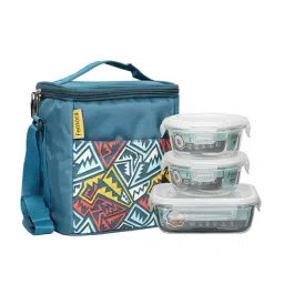 Femora Blue & Transparent Borosilicate Glass Microwave Safe Lunch Box (0.38 L & 0.62 L) - Set of 2-24