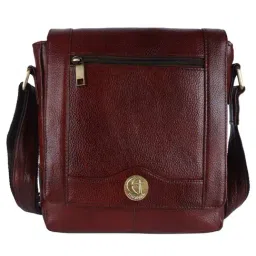 HiLEDER Brown Textured Medium Leather 9 inch Cross Body Bag-image-97