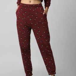 Only Wine Cotton Printed High Rise Joggers-image-46