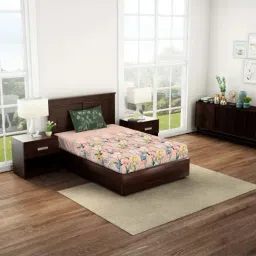 Spaces Peach & Green Cotton 144 TC Single Bedsheet with Pillow Cover-image-13