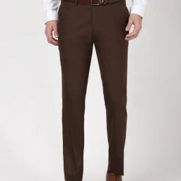 Peter England Brown Slim Fit Texture Trousers-image-92