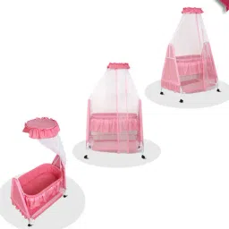 Kiddery Pink Baby Cradle with Mosquito Protection Net (Age 0-8 Months)-image-64