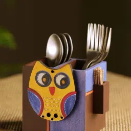 ExclusiveLane 'Owl Motif' Cutlery & Toothpick Holder In Wood (3 Partitions)-15
