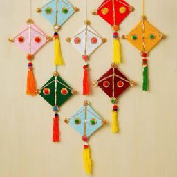 eCraftIndia Multicolor Woollen Kite Hanging Decoration (Pack of 8)  Home Decor Items-picture-42