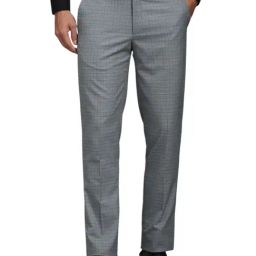 Louis Philippe Grey Slim Fit Checks Trousers-picture-15