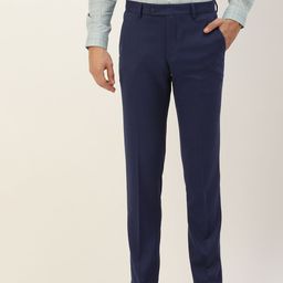 Peter England Men Navy Blue Striped Neo Slim Fit Formal Trousers-image-88