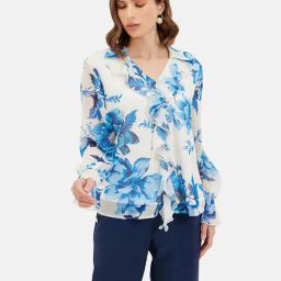 Kazo Blue & White Floral Print Top-image-61