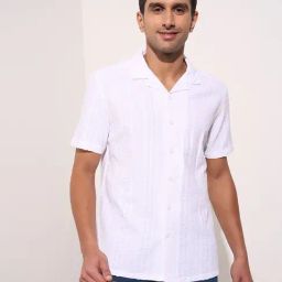 Peregrine by Pantaloons Bright White Relaxed Fit Self Design Shirts-picture-22