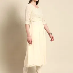 Anouk Women Cream-Coloured Yoke Design Kurta with Palazzos & With Dupatta image 2