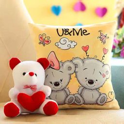 FNP Multicolor Canvas Poly Duck U N Me Cushion & Teddy Bear Combo - Set of 2-40
