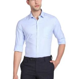 Arrow Blue Cotton Slim Fit Self Pattern Shirt-image-72