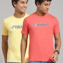 Rock.It Yellow & Coral Slim Fit Printed T-Shirt - Pack of 2-image-17
