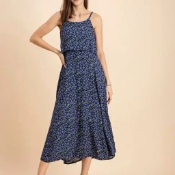Moomaya Purple Floral Print Midi Dress-image-32