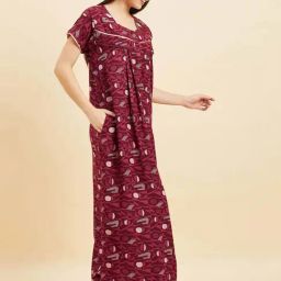 Sweet Dreams Maroon Cotton Printed Night Gown-image-73