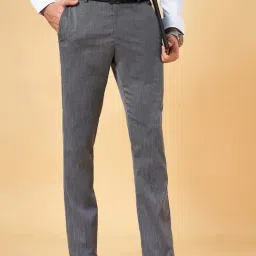 Peregrine by Pantaloons Grey & Blue Slim Fit Flat Front Trousers-picture-8