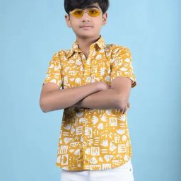 Crimsoune Club Boys Mustard Cotton Self Design Shirt-image-90
