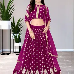 F Plus Fashion Girls Semi-Stitched Net Lehenga Choli-image-37