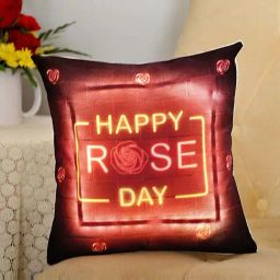 FNP Red Canvas Poly Duck Happy Rose Day Led Cushion-26