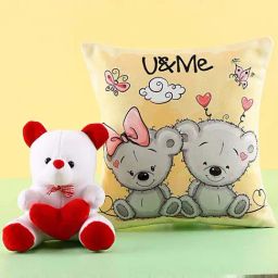 FNP Multicolor Canvas Poly Duck U N Me Cushion & Teddy Bear Combo - Set of 2 image 2