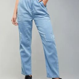 DOLCE CRUDO Light Blue Denim Regular Fit High Rise Jeans-image-47