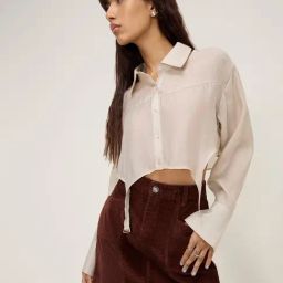 Nuon by Westside Beige Strap-Detailed Crop Shirt-image-106