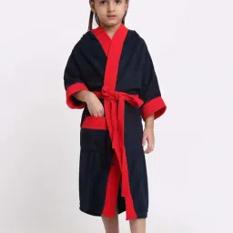 Creeva Melodious Navy & Red Micro Terry 225 GSM Kids Hooded Bathrobe 4-5 Years With Pocket-image-72