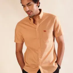 ANDAMEN Beige Regular Fit Textured Cotton Shirt-picture-40