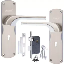 Atom Zinc Alloy Silver Door Handle Lock Set, O-46 K.Y. S/S-3