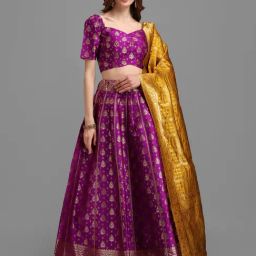 PURVAJA Wine Printed Stitched Lehenga & Unstitched Blouse With Dupatta-picture-36