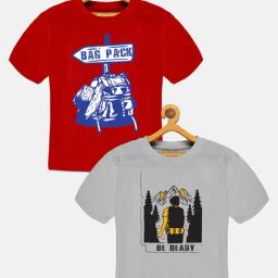 Kiddopanti Kids Red & Grey Printed T-Shirt (Pack Of 2)-14