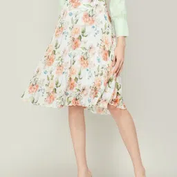 Code by Lifestyle White Floral Print A-Line Skirt-image-11