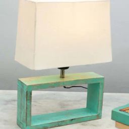 Homesake Khadi & Green Wood French Led Rustic Bedside Table Lamp-14