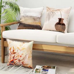 Bianca Suzane Earthy & Beige Micro Fiber Reversible Printed Cushion Covers - Set of 3-84
