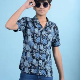 Crimsoune Club Boys Blue Floral Print Shirt-image-30