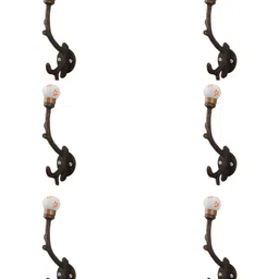 IndianShelf White & Orange 6 Pcs Floral Printed Ceramic Wall Hooks-0
