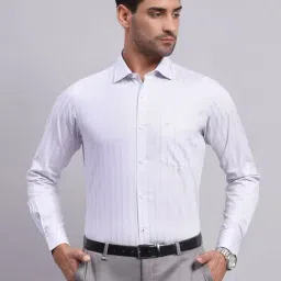 Monte Carlo Light Purple Cotton Regular Fit Striped Shirt-image-32