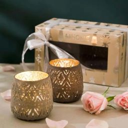 Fabindia Gulmohar Grey Glass Gift Votives - Set of 2-image-19