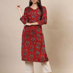 W Red Floral Print Kurta-image-42