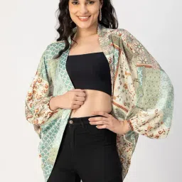 Moomaya Green Floral Print Shrug-image-53
