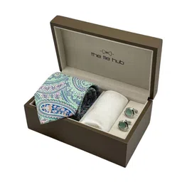 The Tie Hub Men Accessory Gift Set of Necktie with Round Cufflinks & Pocket Square-image-32
