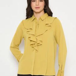 Madame Yellow Polyester Solid Long Sleeves Shirt-picture-19