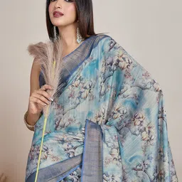 Ethnielle Floral Printed Handloom Mysore Silk Saree-image-13