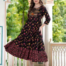 NAMA Floral Printed Mirror Work Flared Anarkali Cotton Kurta-picture-14