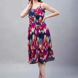 Carlton London Multicolor Floral Print Fit & Flare Dress-image-5