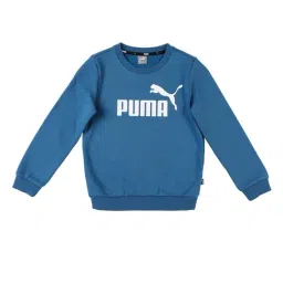 Puma Kids Essential Lake Blue Cotton Logo Full Sleeves Sweatshirt-image-0