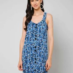 PURYS Blue Printed Shift Dress-image-82